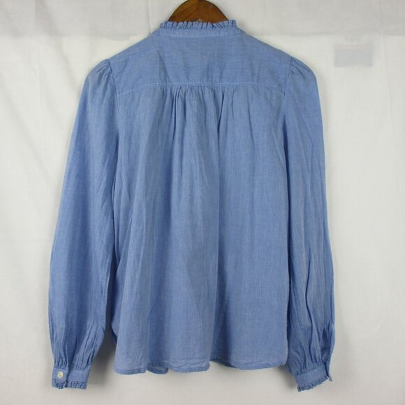 LOFT Blouse Ruffle XS Pintucking Lace Blue Cotton Cottagecore Western Peasant - Picture 3 of 7